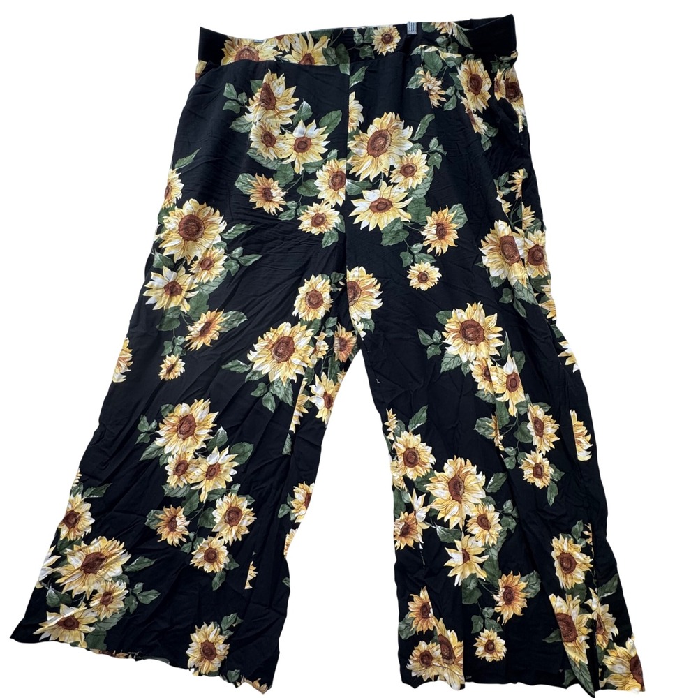 Torrid Wide Leg Pants Women 5R Black Sunflower Floral Challis High Rise Boho 4X